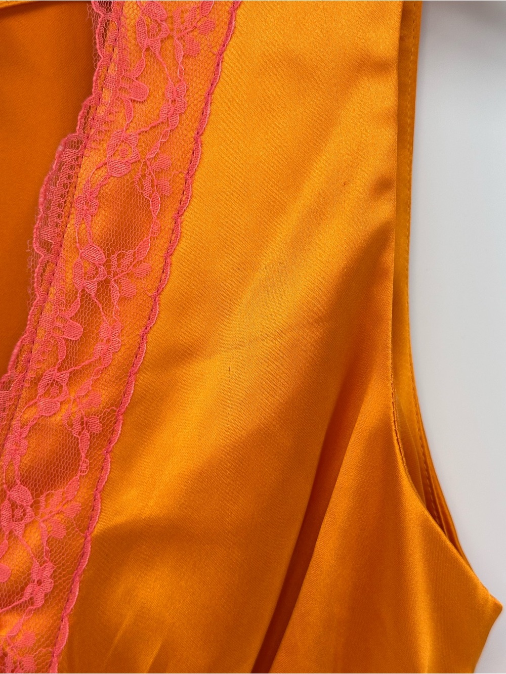 Never Fully Dressed Pink and Orange Satin Lace Slip Dress Size 6 - Picture 7 of 14